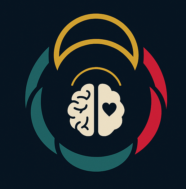 Colorful brain and heart icon design on a black background