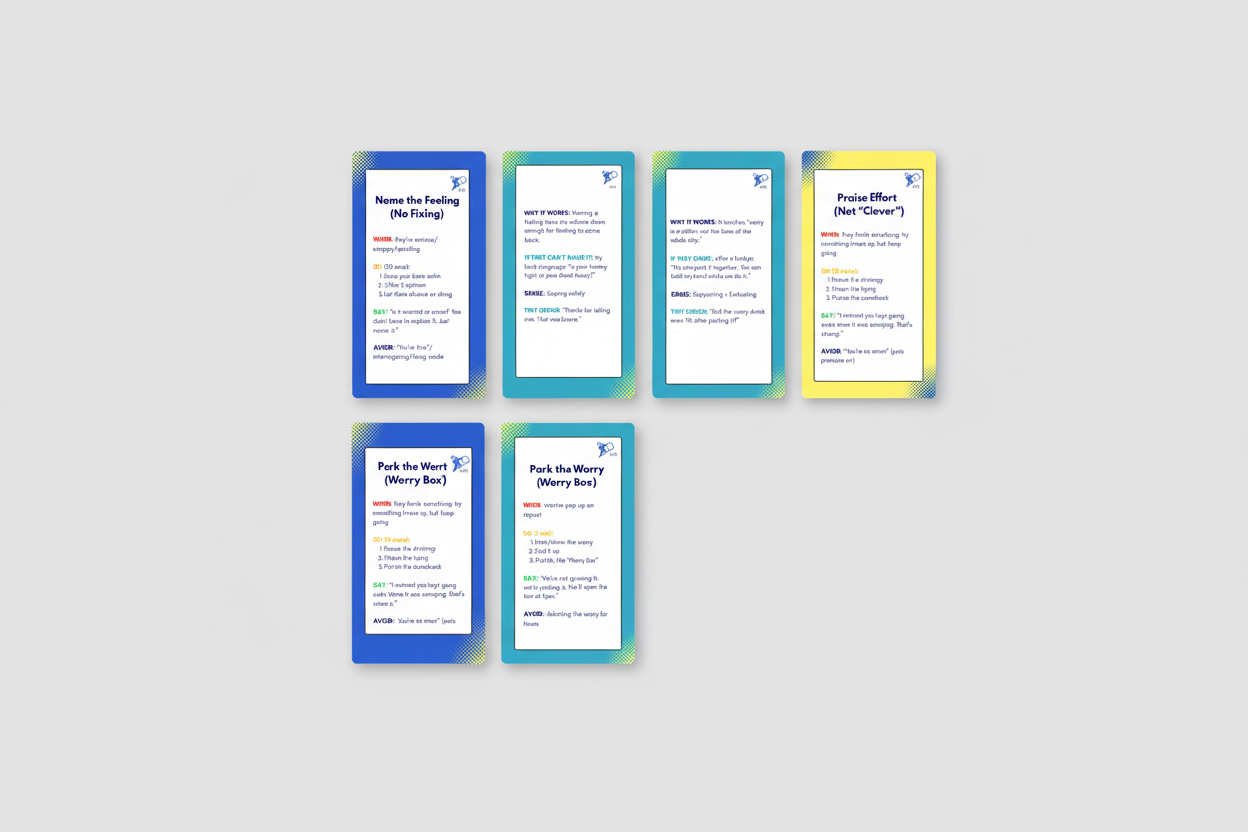 Set of (Emotion Management Cards) with text on each card.